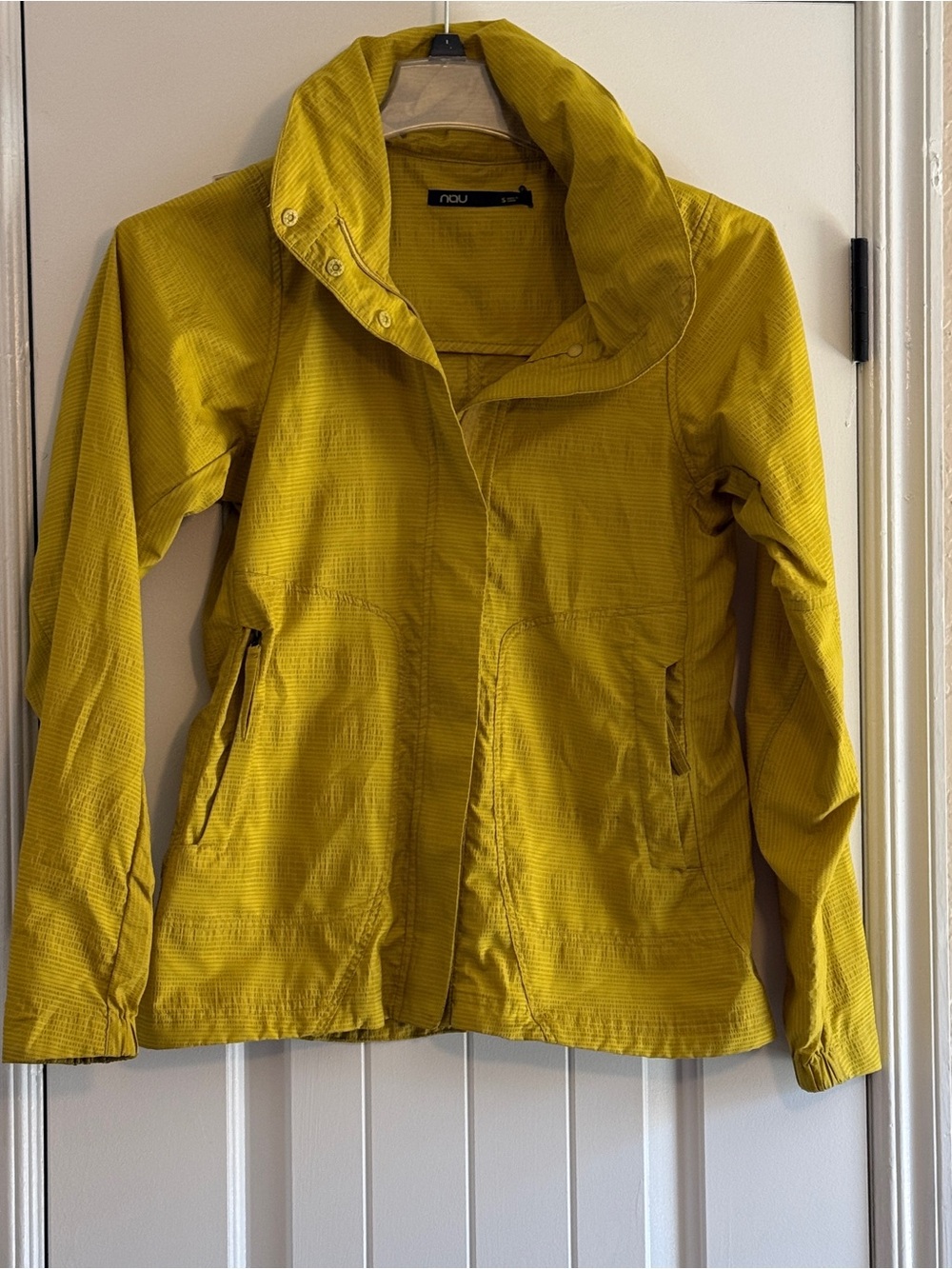 NAU Mustard Yellow Lightweight High Collar Asymmetric Full Zip Grid Jacket - S